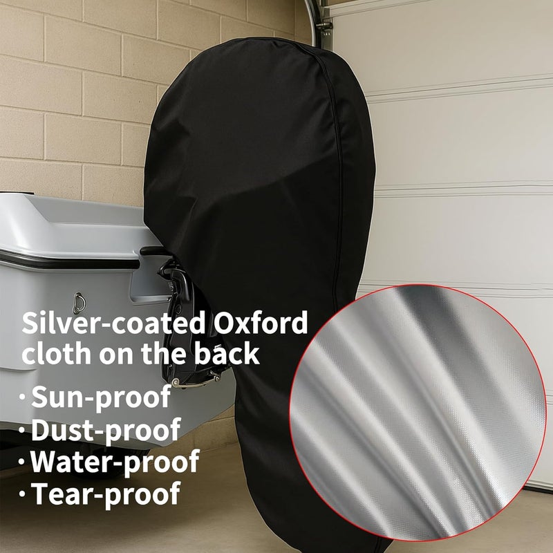 GluckMarine GlückMarine Full Outboard Motor Cover Compatible with Mercury Suzuki Evinrude Yamaha Honda Tohatsu 150-225 HP Boat Engines Heavy Duty Sun Proof Black - Image 2